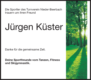 Traueranzeige von Jürgen Küster von Echo-Zeitungen (Gesamtausgabe)