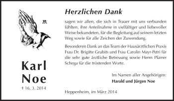 Traueranzeige von Karl Noe von Starkenburger Echo
