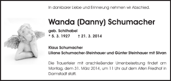 Traueranzeige von Wanda Schumacher von Echo-Zeitungen (Gesamtausgabe)