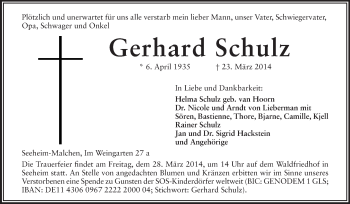 Traueranzeige von Gerhard Schulz von Echo-Zeitungen (Gesamtausgabe)