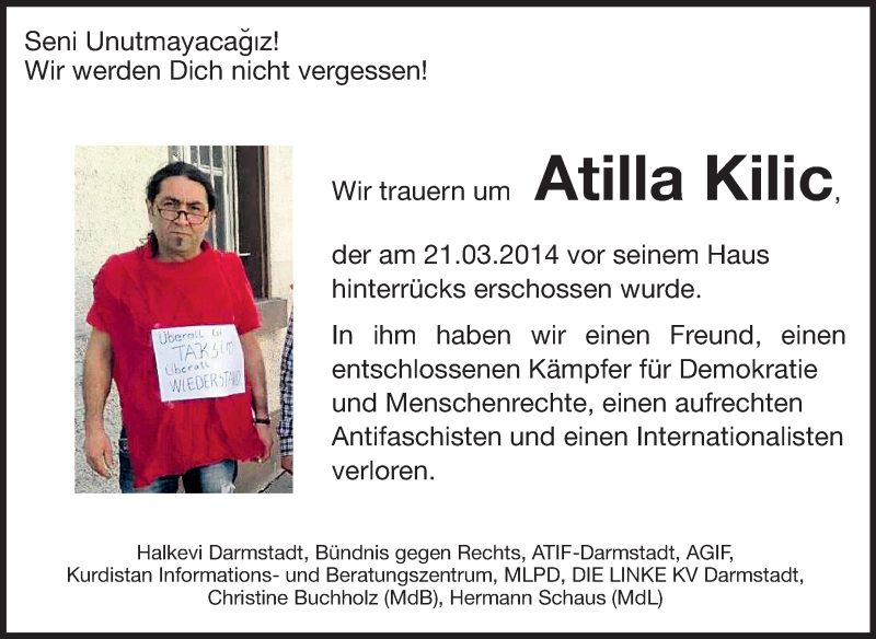  Traueranzeige für Atilla Kilic vom 26.03.2014 aus Echo-Zeitungen (Gesamtausgabe)