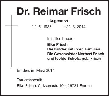 Traueranzeige von Reimar Frisch von Odenwälder Echo