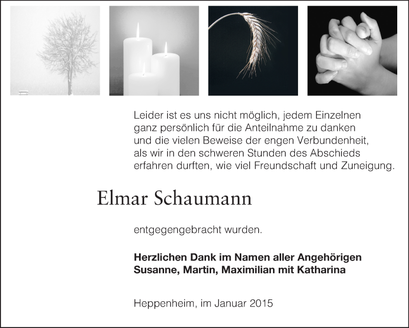  Traueranzeige für Elmar Schaumann vom 31.01.2015 aus Starkenburger Echo