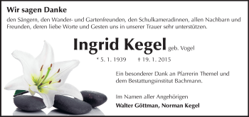 Traueranzeige von Ingrid Kegel von Echo-Zeitungen (Gesamtausgabe)