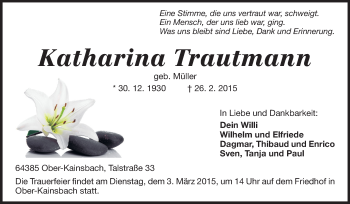 Traueranzeige von Katharina Trautmann von Odenwälder Echo