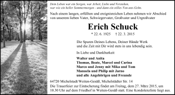 Traueranzeige von Erich Schuck von Odenwälder Echo