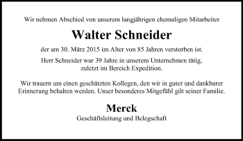 Traueranzeige von Walter Schneider von Echo-Zeitungen (Gesamtausgabe)