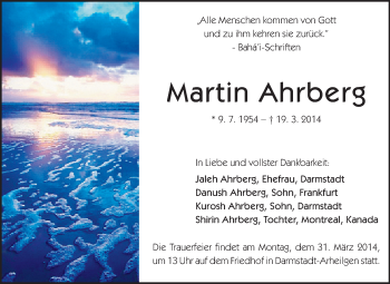 Traueranzeige von Martin Ahrberg von Echo-Zeitungen (Gesamtausgabe)
