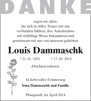 Traueranzeige von Louis Dammaschk von Echo-Zeitungen (Gesamtausgabe)