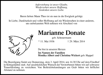 Traueranzeige von Marianne Donate von Rüsselsheimer Echo, Groß-Gerauer-Echo, Ried Echo