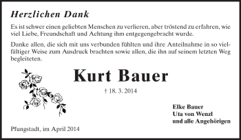 Traueranzeige von Kurt Bauer von Echo-Zeitungen (Gesamtausgabe)