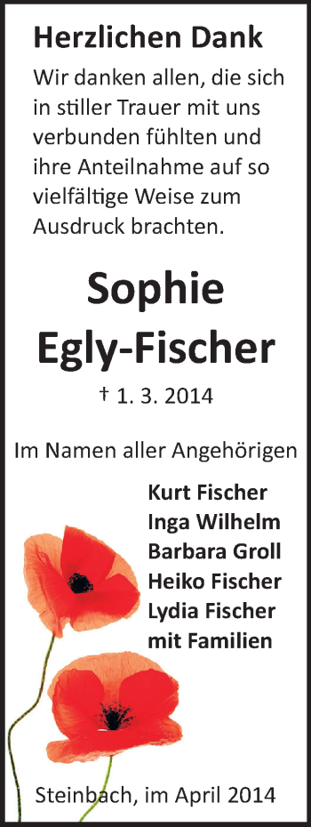 Traueranzeige von Sophie Egly-Fischer von Odenwälder Echo