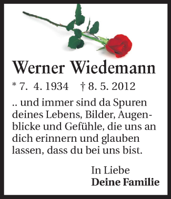 Traueranzeige von Werner Wiedemann von Odenwälder Echo