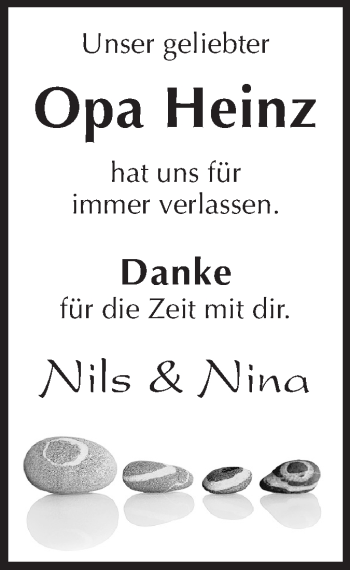 Traueranzeige von Heinz  von Rüsselsheimer Echo, Groß-Gerauer-Echo, Ried Echo