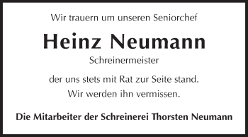 Traueranzeige von Heinz Neumann von Rüsselsheimer Echo, Groß-Gerauer-Echo, Ried Echo