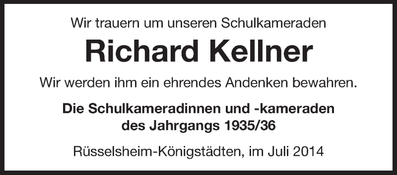  Traueranzeige für Helmut Biebel vom 11.07.2014 aus Rüsselsheimer Echo, Groß-Gerauer-Echo, Ried Echo