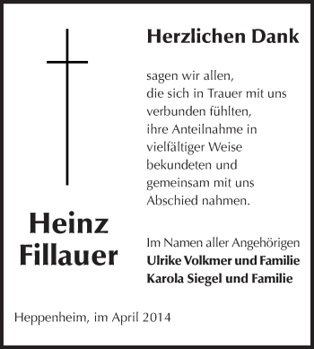 Traueranzeige von Heinz Fillhauer von Starkenburger Echo