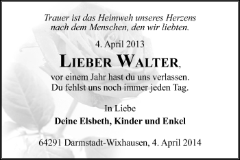 Traueranzeige von Walter Hillgärtner von Echo-Zeitungen (Gesamtausgabe)