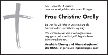 Traueranzeige von Christine Orelly von Echo-Zeitungen (Gesamtausgabe)