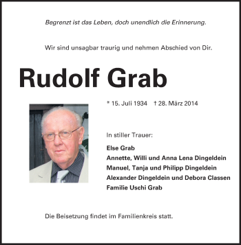 Traueranzeige von Rudolf Grab von Odenwälder Echo
