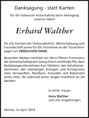 Traueranzeige von Erhard Walther von Odenwälder Echo