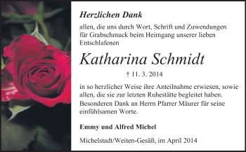 Traueranzeige von Katharina Schmidt von Odenwälder Echo