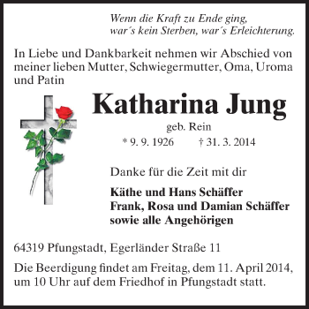 Traueranzeige von Katharina Jung von Echo-Zeitungen (Gesamtausgabe)