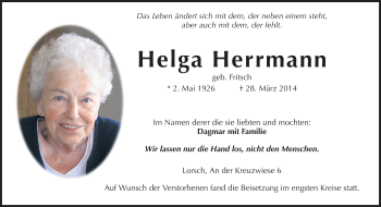Traueranzeige von Helga Herrmann von Starkenburger Echo