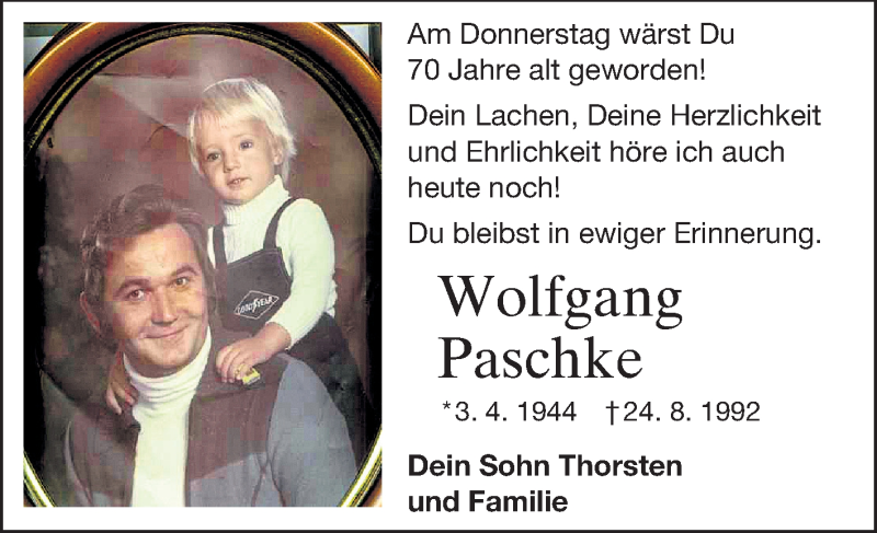  Traueranzeige für Wolfgang Paschke vom 05.04.2014 aus Starkenburger Echo