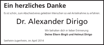 Traueranzeige von Alexander Dirigo von Echo-Zeitungen (Gesamtausgabe)