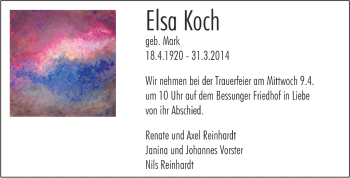 Traueranzeige von Elsa Koch von Echo-Zeitungen (Gesamtausgabe)