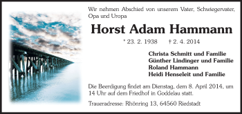 Traueranzeige von Horst Adam Hammann von Rüsselsheimer Echo, Groß-Gerauer-Echo, Ried Echo
