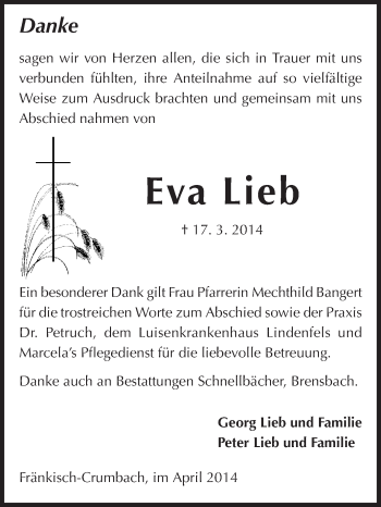 Traueranzeige von Eva Lieb von Odenwälder Echo