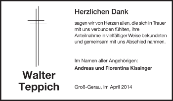 Traueranzeige von Walter Teppich von Rüsselsheimer Echo, Groß-Gerauer-Echo, Ried Echo