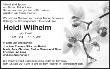 Traueranzeige von Heidi Wilhelm von Echo-Zeitungen (Gesamtausgabe)