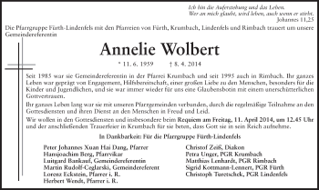 Traueranzeige von Annelie Wolbert von Starkenburger Echo