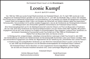 Traueranzeige von Leonie Kumpf von Odenwälder Echo