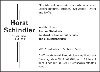 Traueranzeige von Horst Schindler von Rüsselsheimer Echo, Groß-Gerauer-Echo, Ried Echo