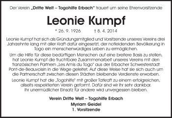Traueranzeige von Leonie Kumpf von Odenwälder Echo