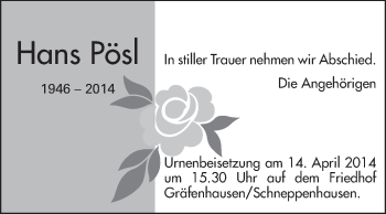 Traueranzeige von Hans Pösl von Echo-Zeitungen (Gesamtausgabe)