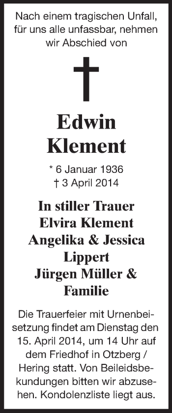 Traueranzeige von Edwin Klement von Odenwälder Echo