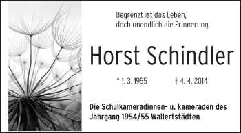 Traueranzeige von Horst Schindler von Rüsselsheimer Echo, Groß-Gerauer-Echo, Ried Echo