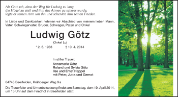 Traueranzeige von Ludwig Götz von Odenwälder Echo