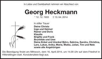 Traueranzeige von Georg Heckmann von Odenwälder Echo