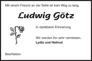 Traueranzeige von Ludwig Götz von Odenwälder Echo
