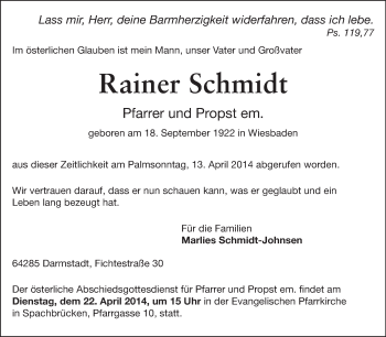 Traueranzeige von Rainer Schmidt von Echo-Zeitungen (Gesamtausgabe)