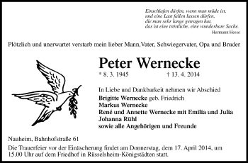 Traueranzeige von Peter Wernecke von Rüsselsheimer Echo, Groß-Gerauer-Echo, Ried Echo