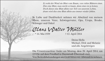 Traueranzeige von Claus WEalter Müller von Echo-Zeitungen (Gesamtausgabe)