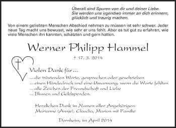 Traueranzeige von Werner Philipp Hammel von Rüsselsheimer Echo, Groß-Gerauer-Echo, Ried Echo