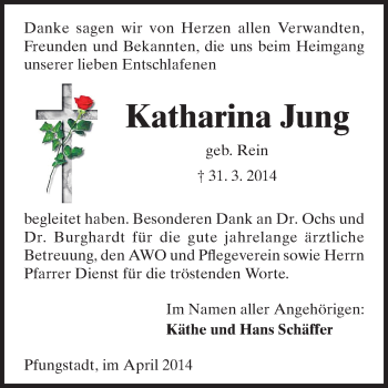 Traueranzeige von Katharina Jung von Echo-Zeitungen (Gesamtausgabe)